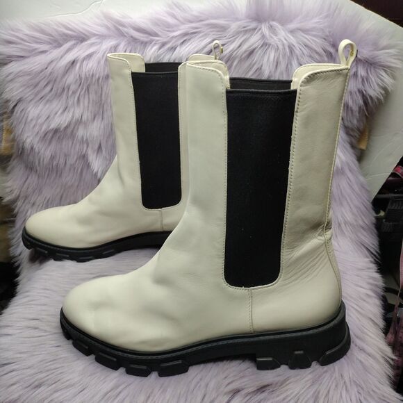 Michael Michael Kors Ridley Leather Chelsea Booties Womens Size 11 White Black - Picture 1 of 9
